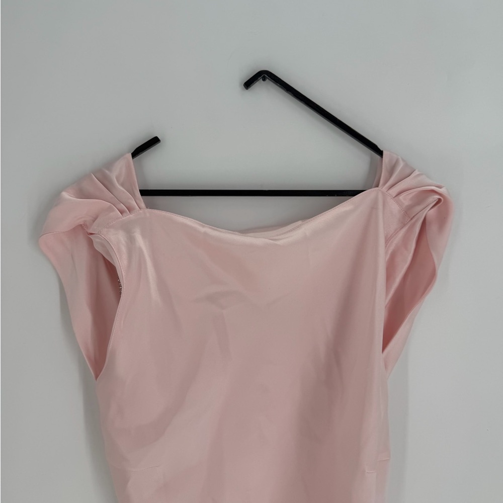 The Bar Asher 100% Silk Open Draped Back Crystal Embellished Straps Pink Top